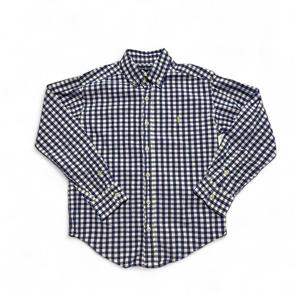 Ralph Lauren Boys Blue White Gingham Button Down Shirt Size S 8-10